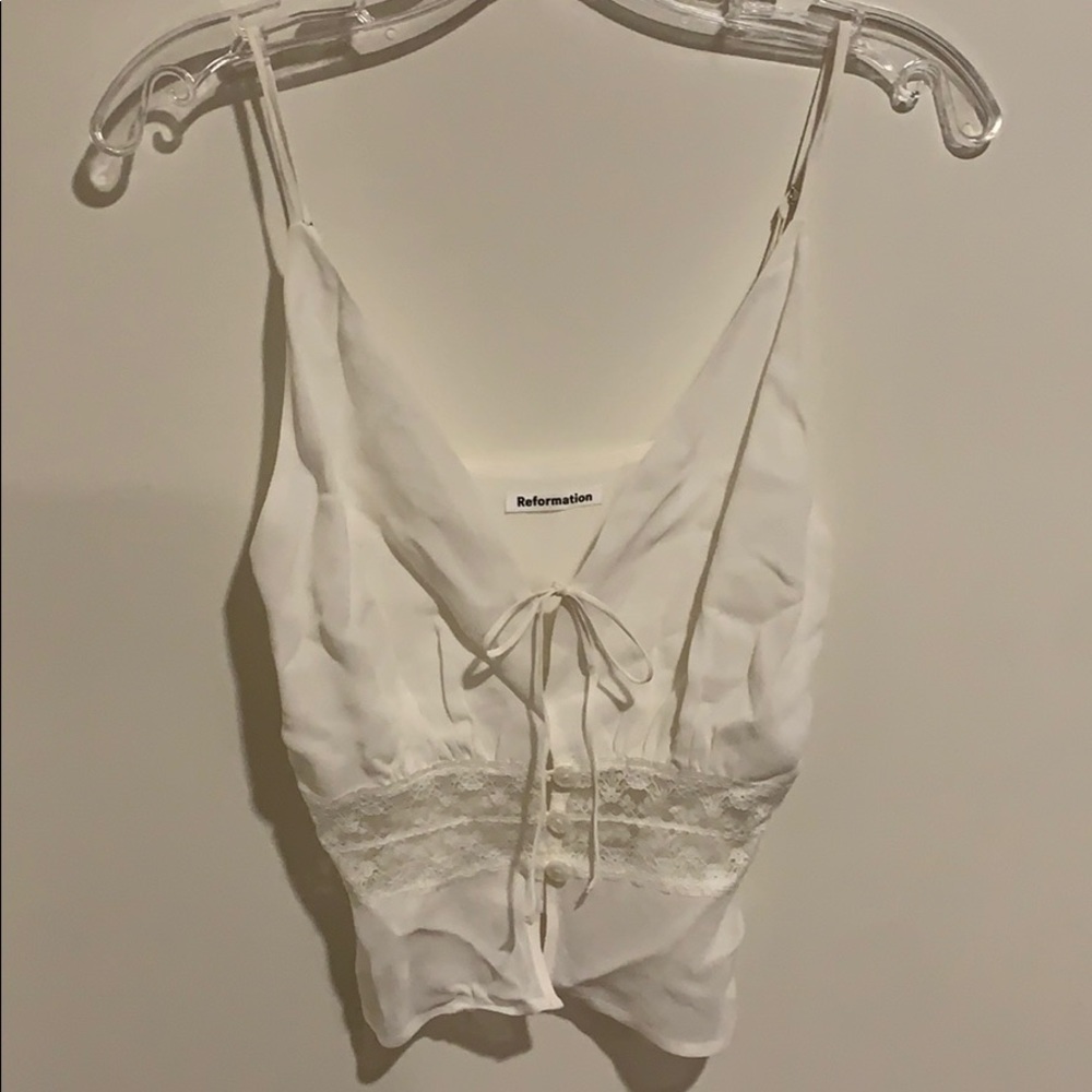 Reformation White Lace-Trim Cropped Cami